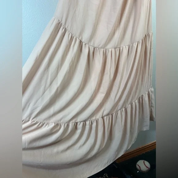 Anthropologie Champagne & Strawberry Halter Maxi Flowy Dress Size Large - Picture 6 of 10